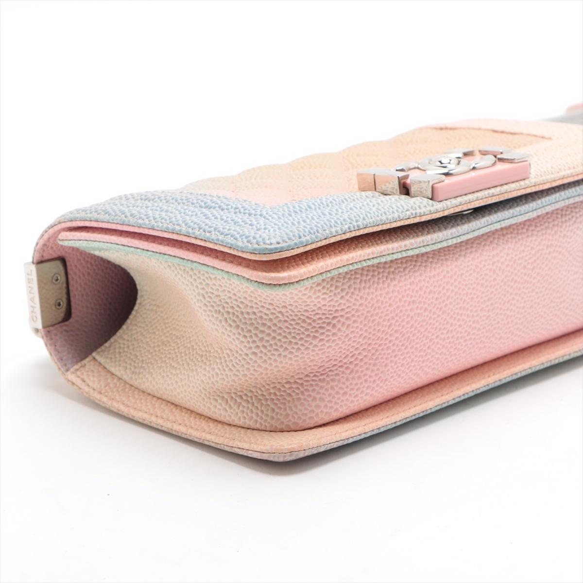 Women's Chanel Boy 20 Small Caviar Skin Chain Shoulder Bag Pastel Rainbow
