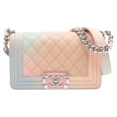 Chanel Boy 20 Small Caviar Skin Chain Shoulder Bag Pastel Rainbow