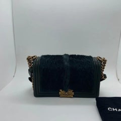 Chanel Boy Bag Dark Green Calfskin & Fur Aged Gold Hardware Flap Bag