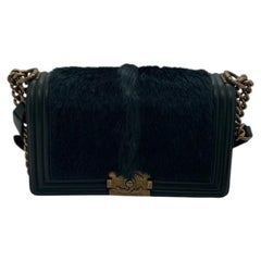 Chanel Boy Bag Dark Green Calfskin & Fur Aged Gold Hardware Flap Bag
