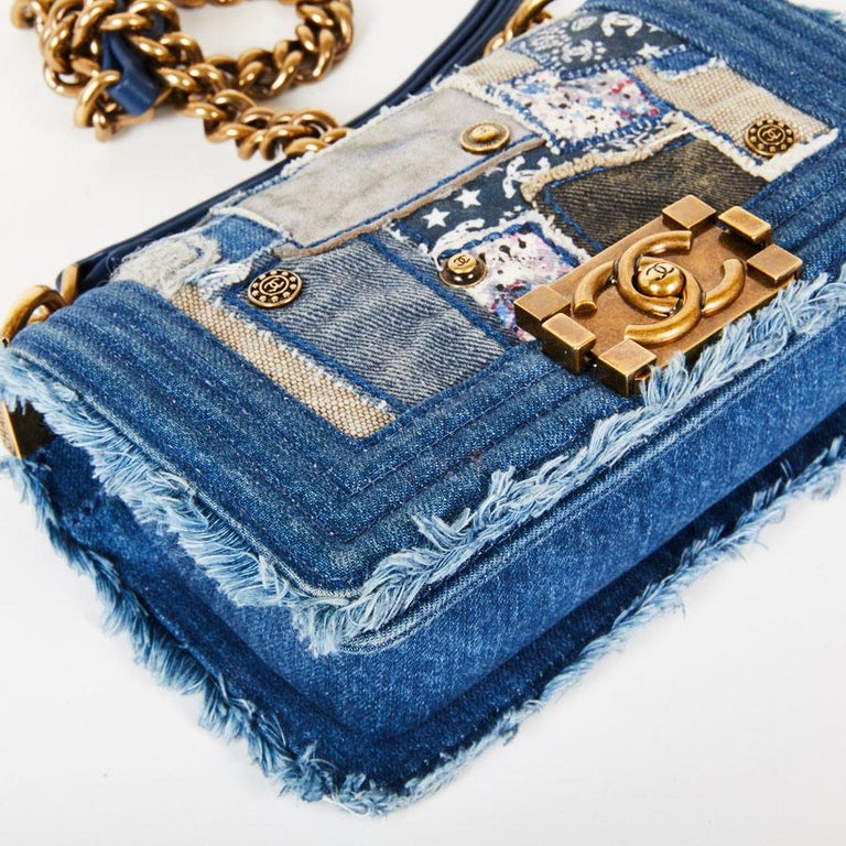 Chanel Blue Tweed, Textile And Leather Patchwork Denim Jumbo