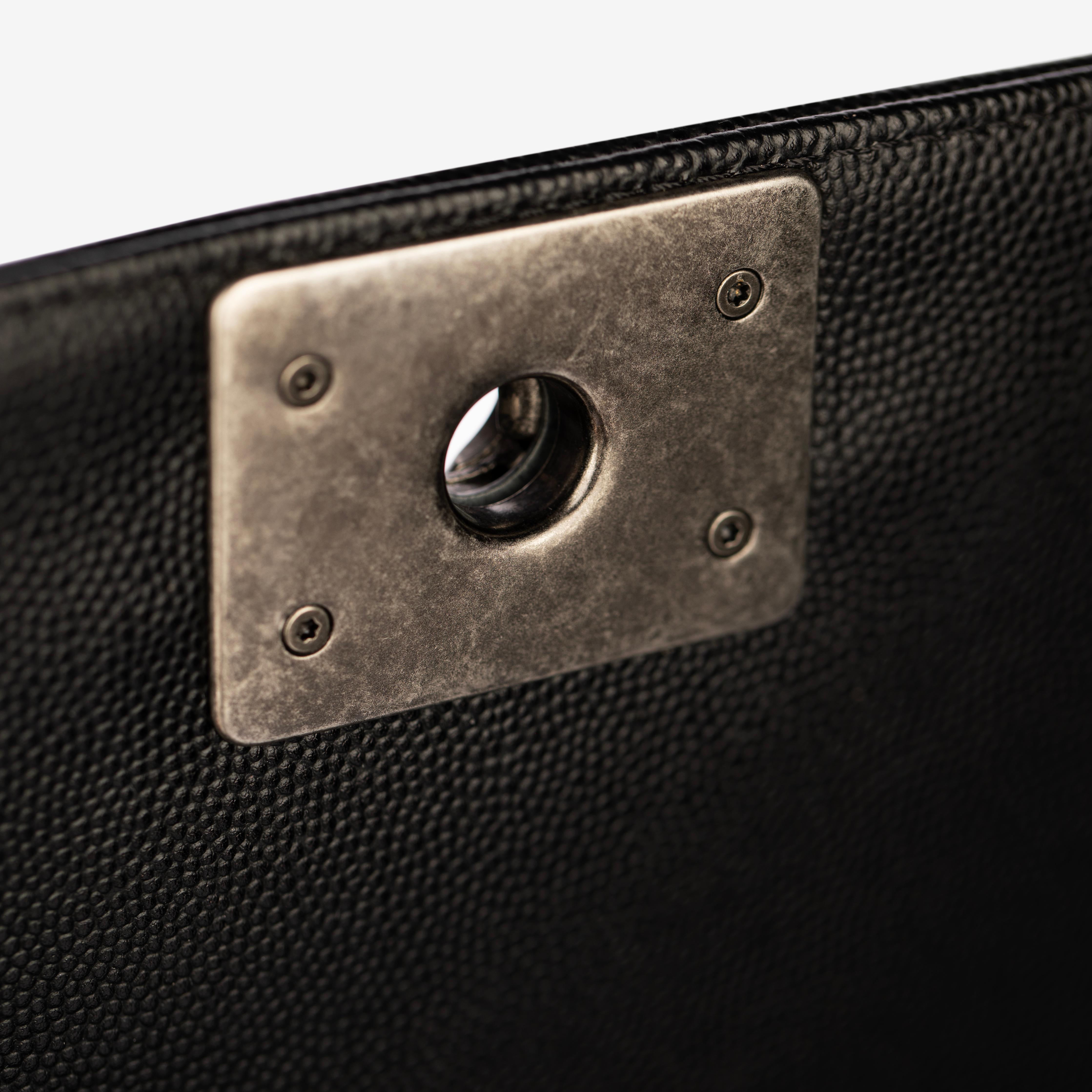 Chanel Boy Bag in Quilted Black Caviar Leather with Aged Silver Hardware For Sale 5
