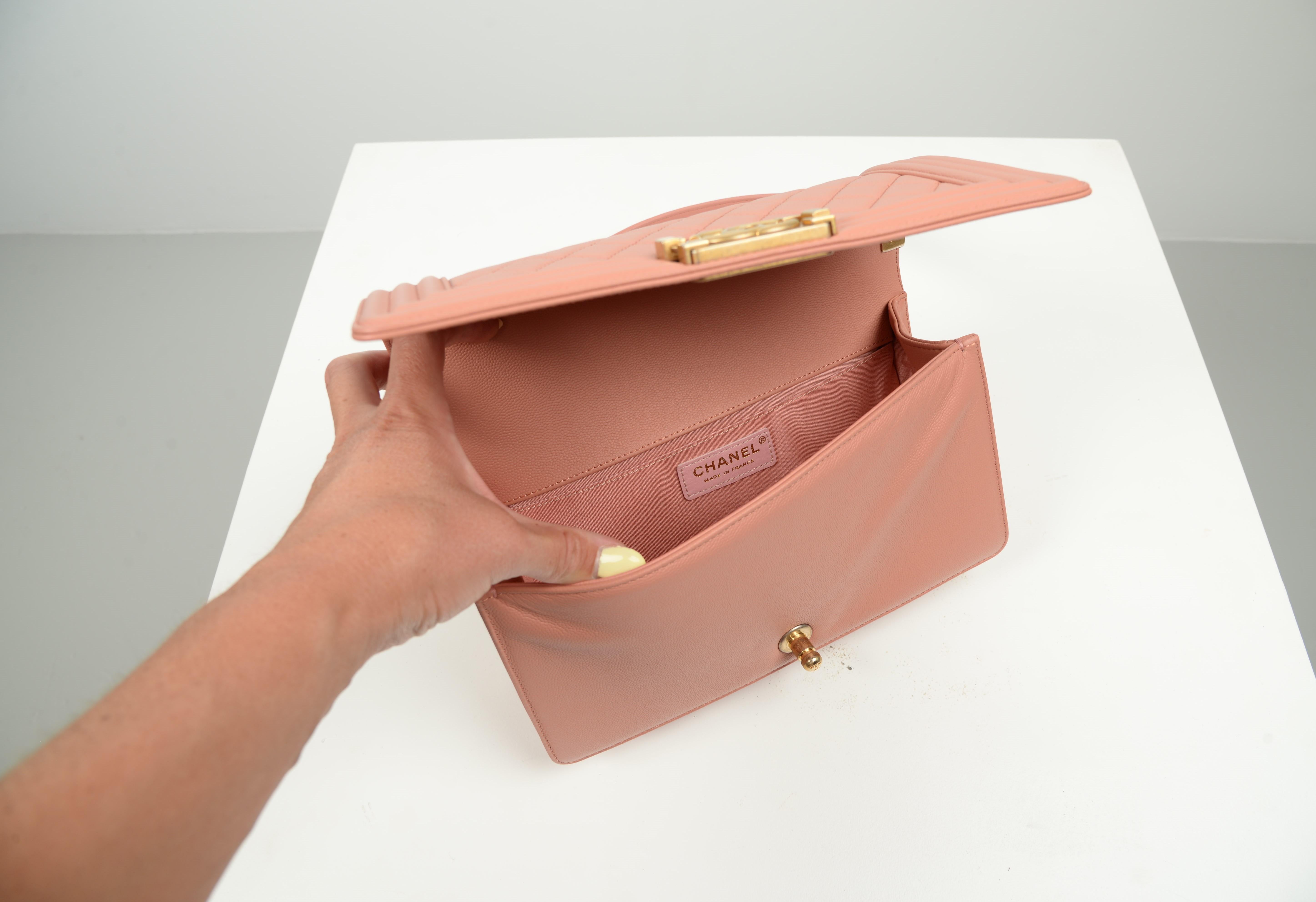 Chanel Boy Bag Medium Pink Lambksin Full-Set For Sale 6