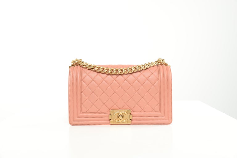 Chanel Boy Bag Medium Pink Lambksin Full-Set For Sale at 1stDibs | chanel code year, chanel year code, chanel boy bag