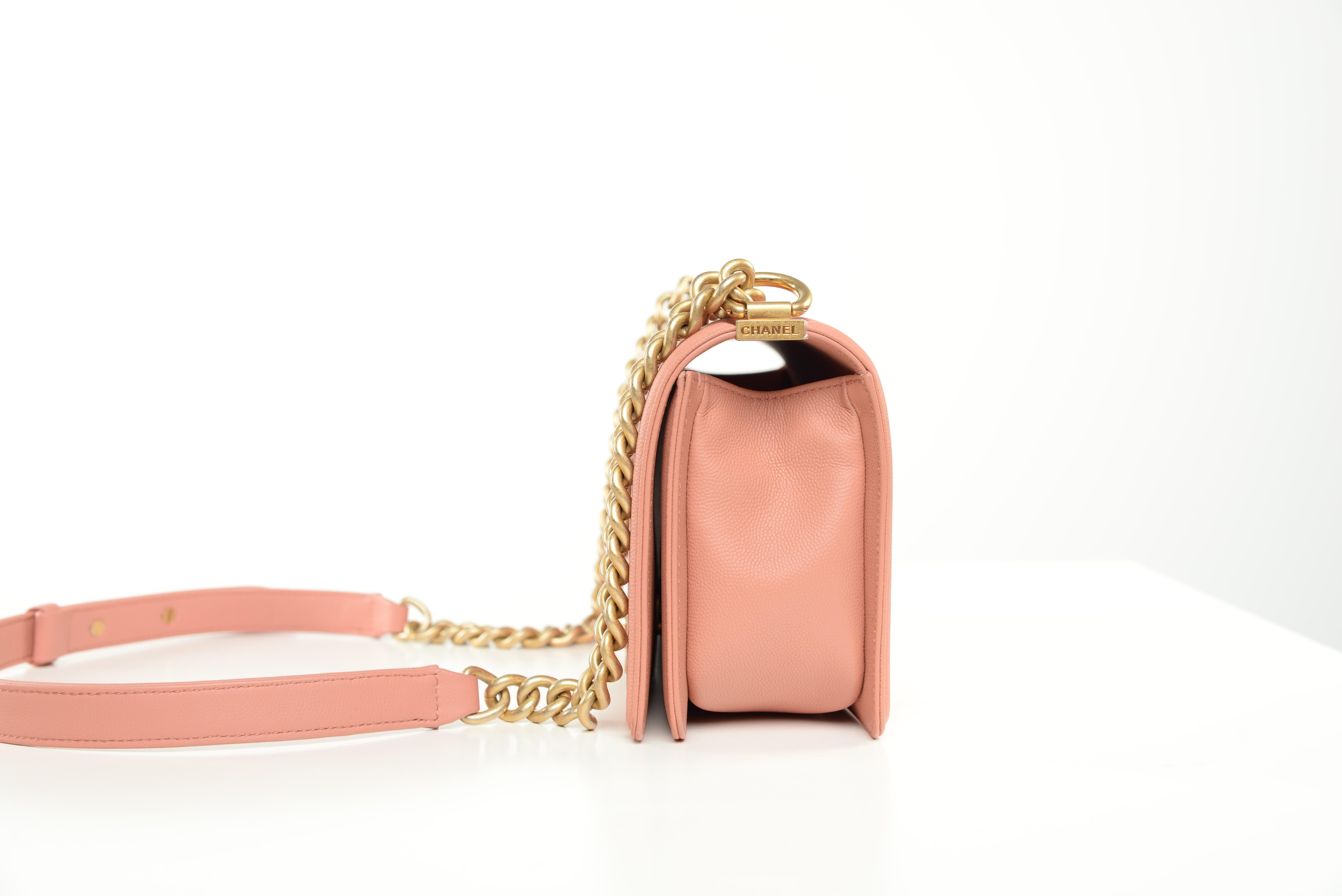 Orange Chanel Boy Bag Medium Pink Lambksin Full-Set For Sale