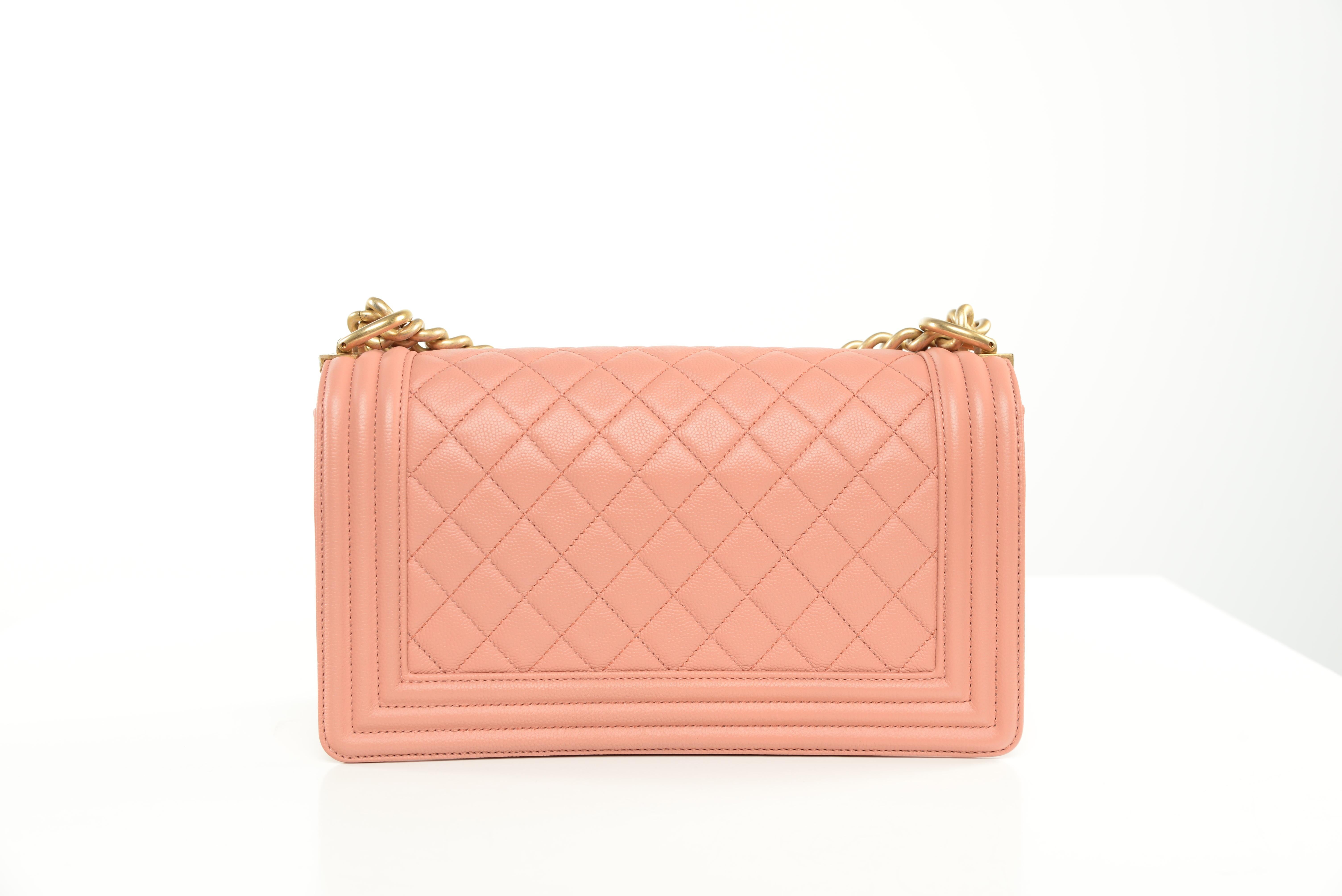 Women's or Men's Chanel Boy Bag Medium Pink Lambksin Full-Set For Sale