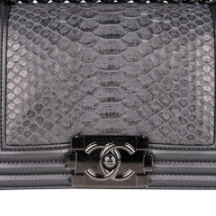 Chanel Boy Bag Silver Python / Leather Ruthenium Hardware Medium New w/Box