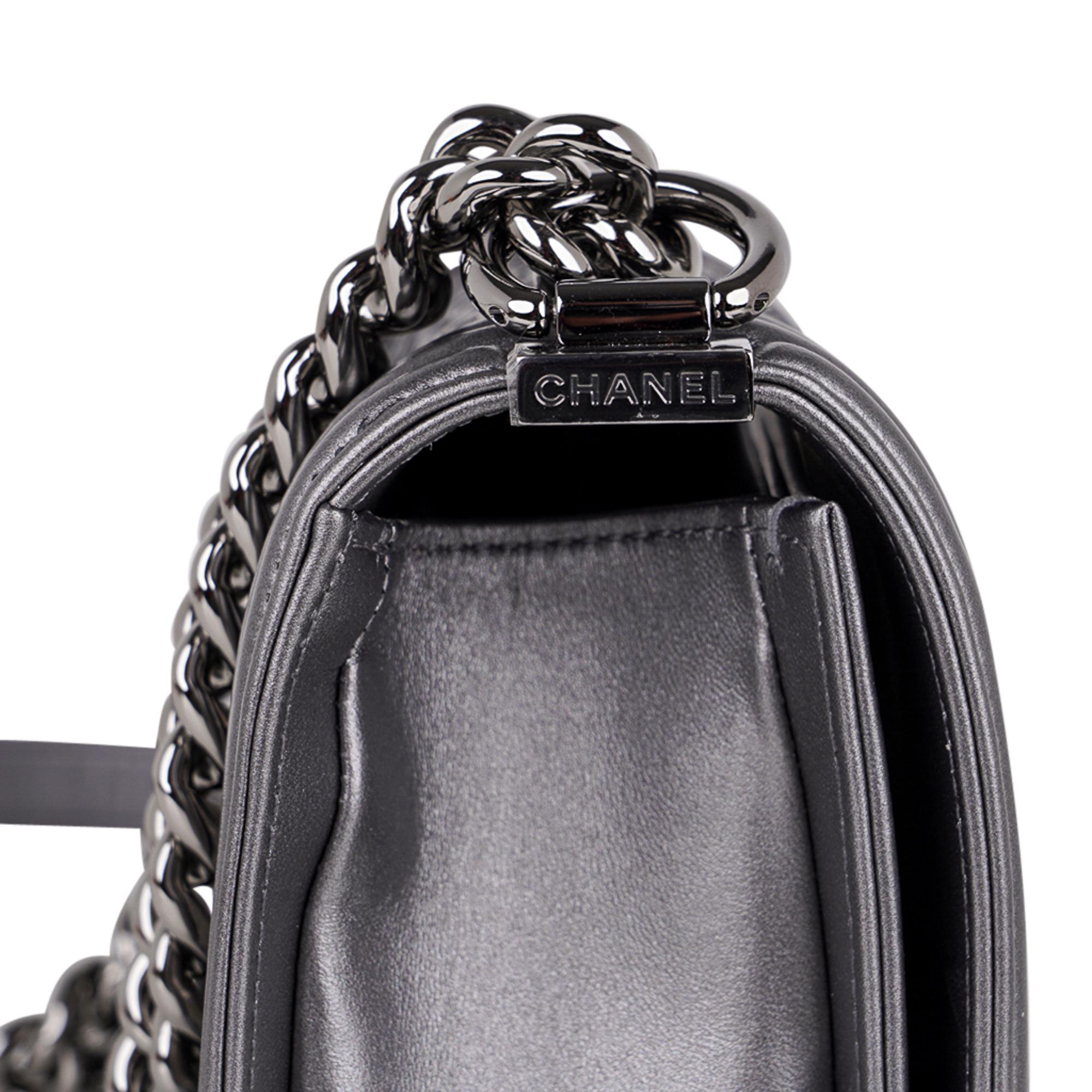 Chanel Boy Bag Silver Python / Leather Ruthenium Hardware Medium New w/Box In New Condition In Miami, FL