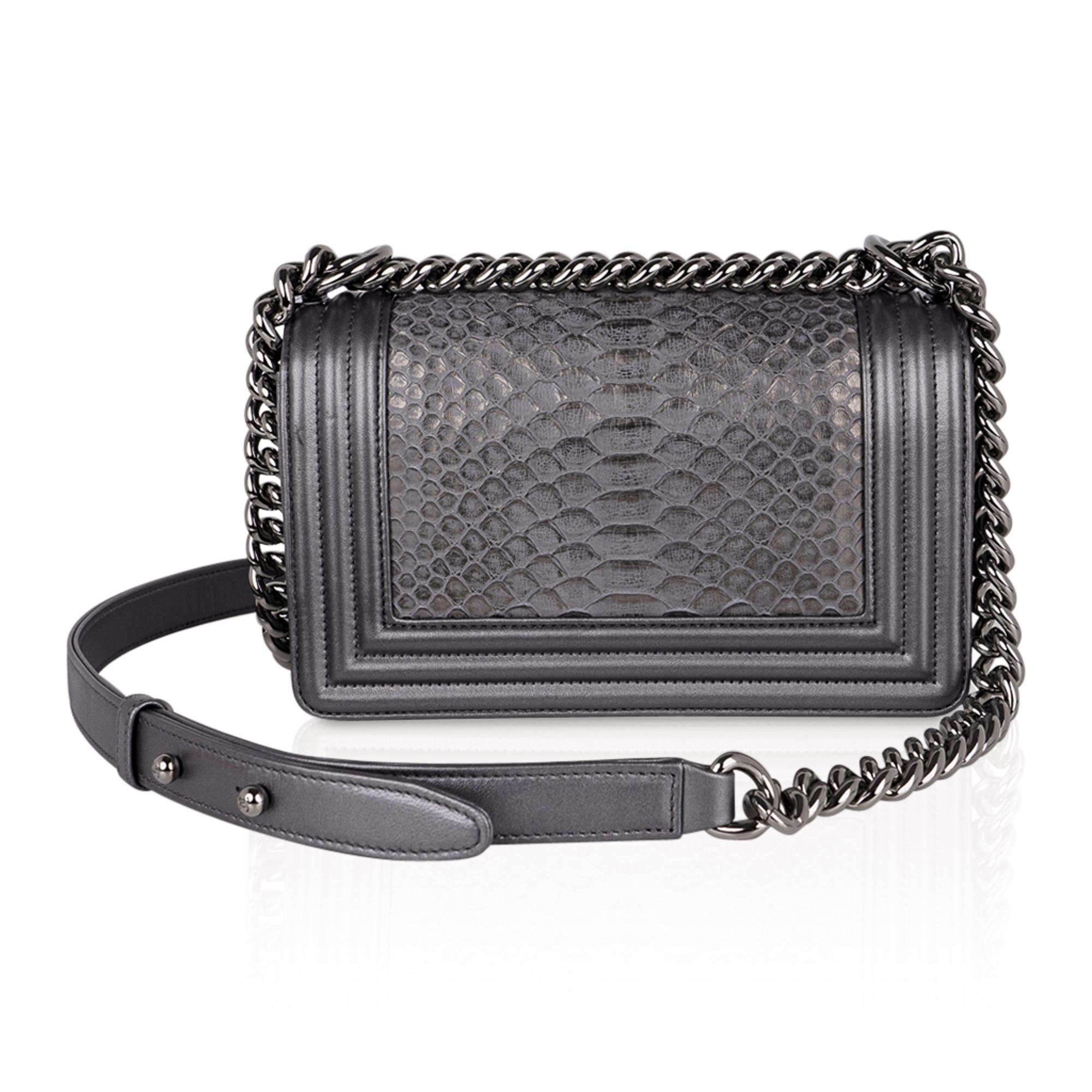 Women's Chanel Boy Bag Silver Python / Leather Ruthenium Hardware Medium New w/Box