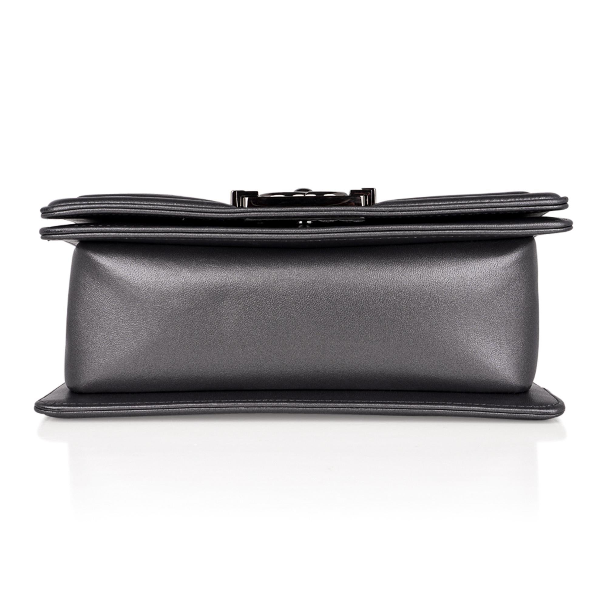 Chanel Boy Bag Silver Python / Leather Ruthenium Hardware Medium New w/Box 1