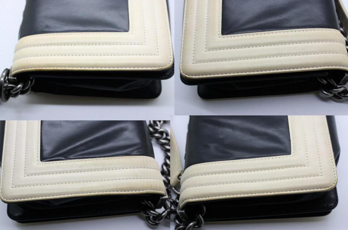 Chanel Boy Bicolor Le 131255 Black/White Leather Shoulder Bag In Good Condition For Sale In Forest Hills, NY