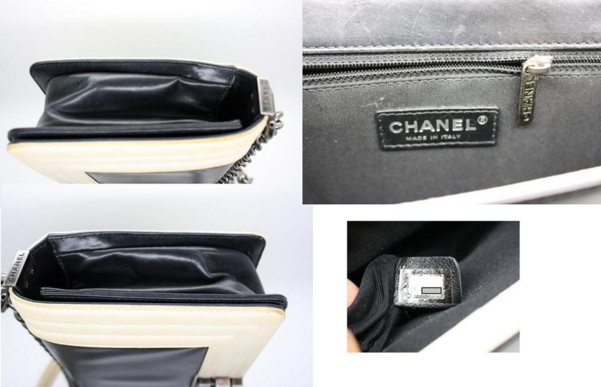 Chanel Boy Bicolor Le 131255 Black/White Leather Shoulder Bag For Sale 1