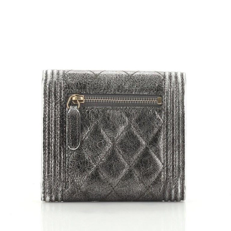 Chanel Boy Bifold Wallet Quilted Metallic Calfskin Compact at 1stDibs