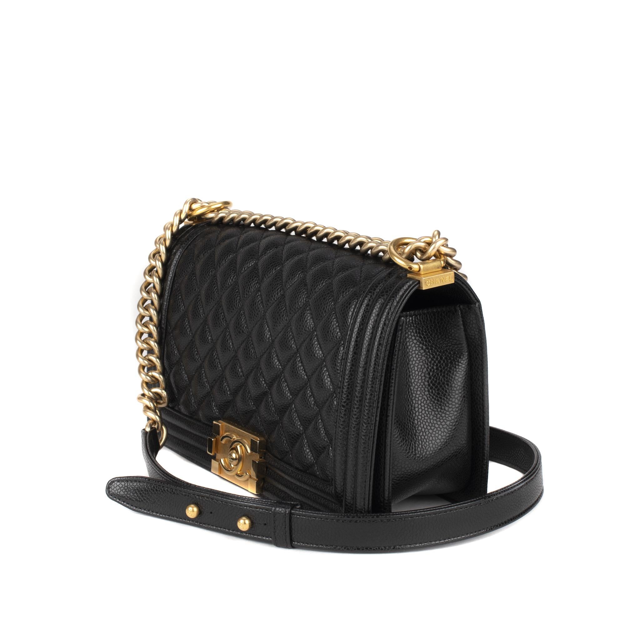 Handbag Chanel Boy Old medium (25cm) in Black Caviar Leather, GHW, like new  ! at 1stDibs