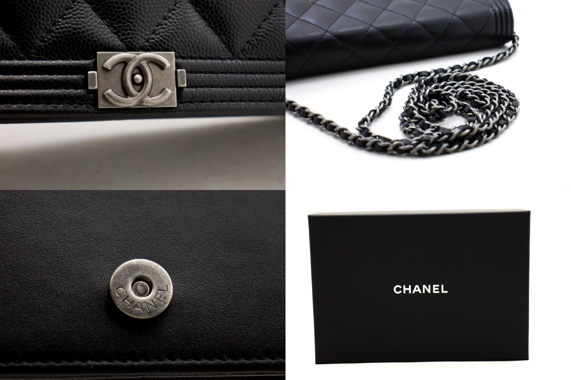 Women's CHANEL Boy Black Caviar Flap WOC Wallet On Chain Shoulder Bag