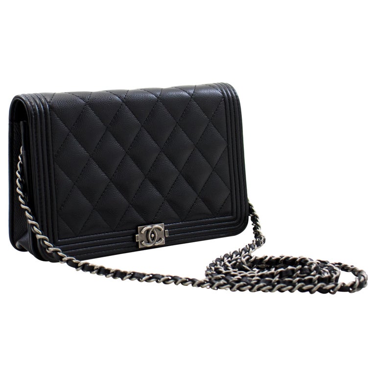 CHANEL Metallic Caviar Quilted Square Wallet On Chain WOC Dark Blue |  FASHIONPHILE