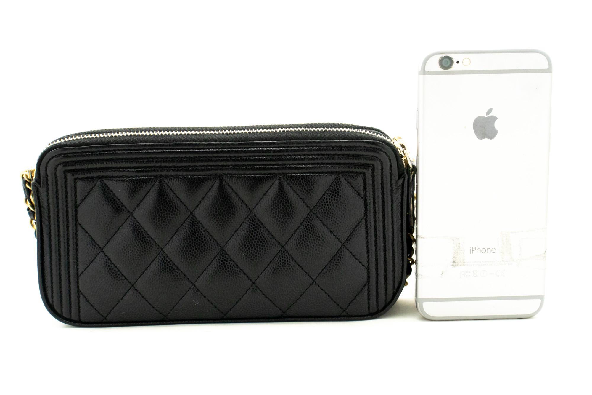 CHANEL Boy Black Caviar WOC Wallet On Chain Double Zip Shoulder In Good Condition For Sale In Takamatsu-shi, JP