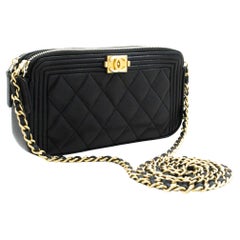 CHANEL Boy Black Caviar WOC Wallet On Chain Double Zip Shoulder
