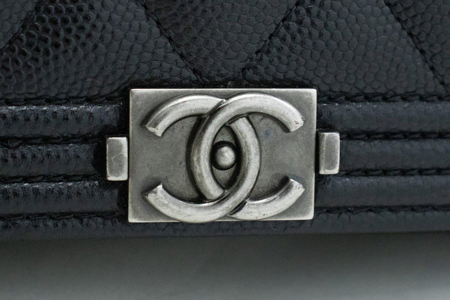 CHANEL Boy Black Caviar WOC Wallet On Chain Flap Shoulder Bag SV 8