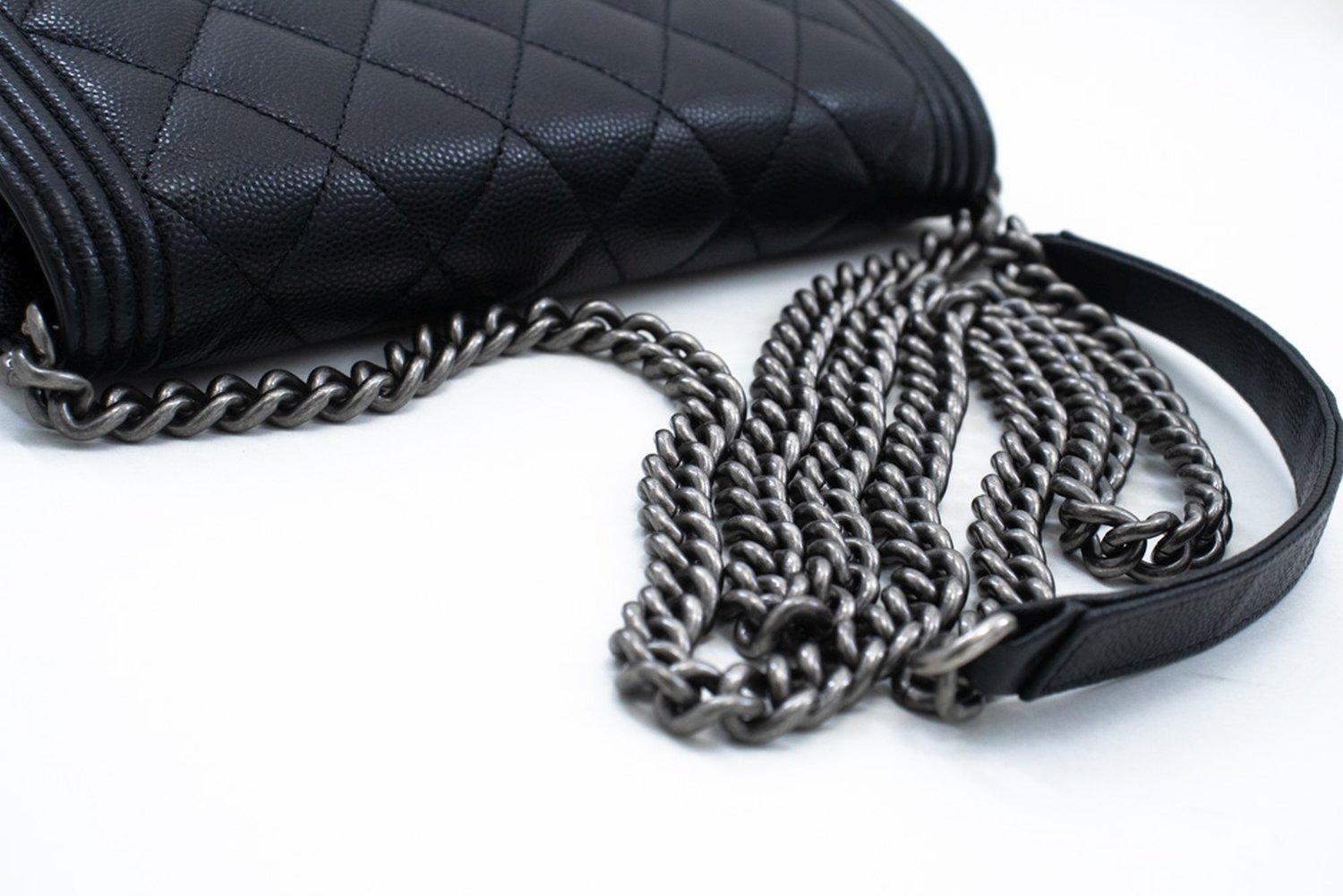 CHANEL Boy Black Caviar WOC Wallet On Chain Flap Shoulder Bag SV 9
