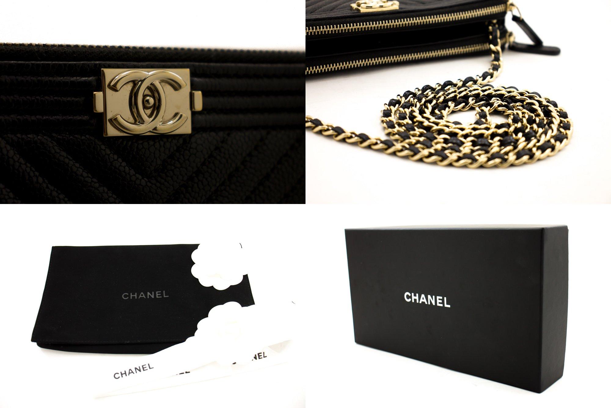CHANEL Boy Black Caviar WOC Wallet On Chain Zipper Shoulder Bag 2