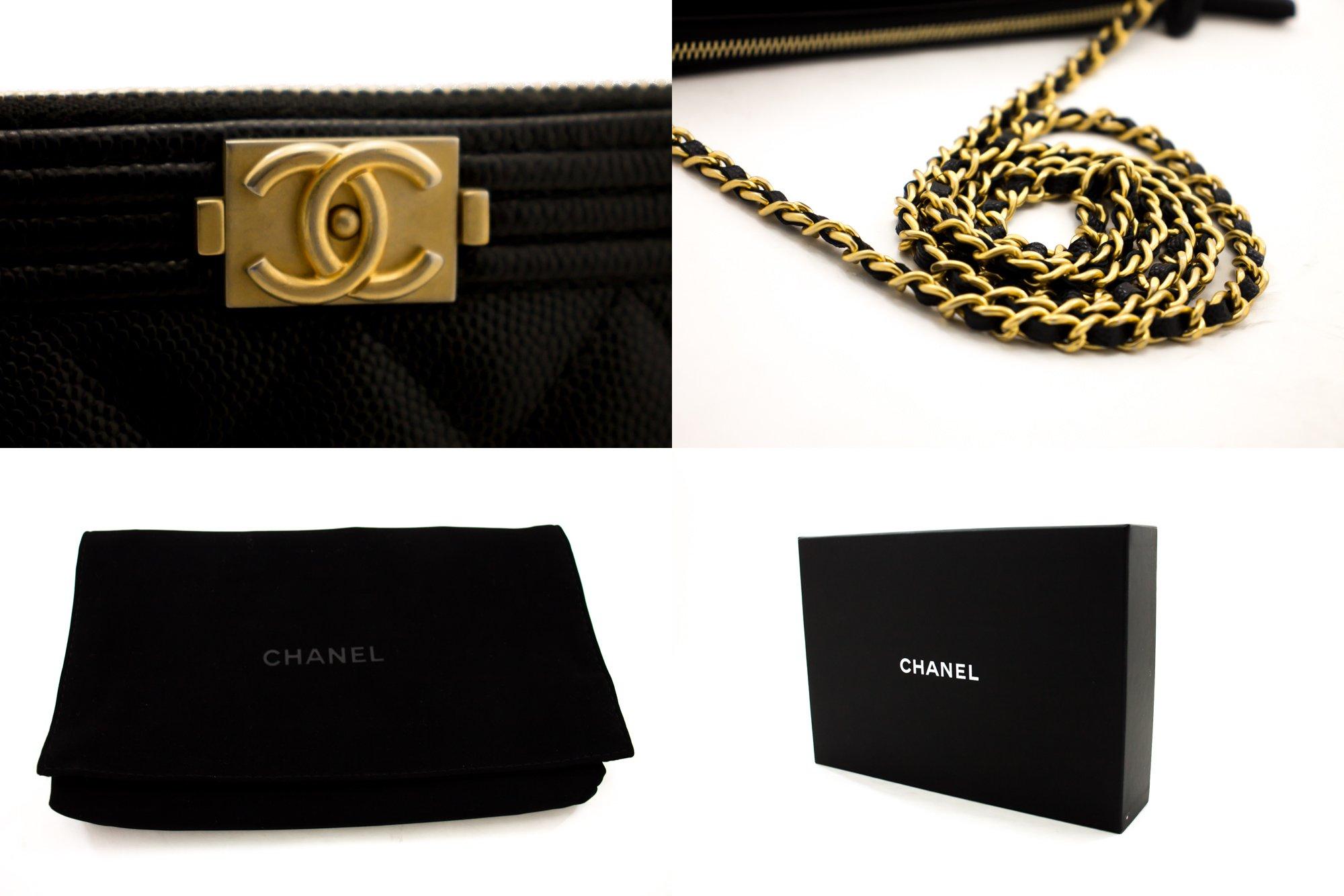 Women's CHANEL Boy Black Caviar WOC Wallet On Chain Zipper Shoulder Bag For Sale