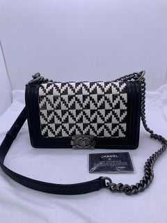 Chanel Boy Black & White Woven Rattan Mixed Lambskin Chain Bag