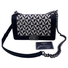 Chanel Boy Black & White Woven Rattan Mixed Lambskin Chain Bag
