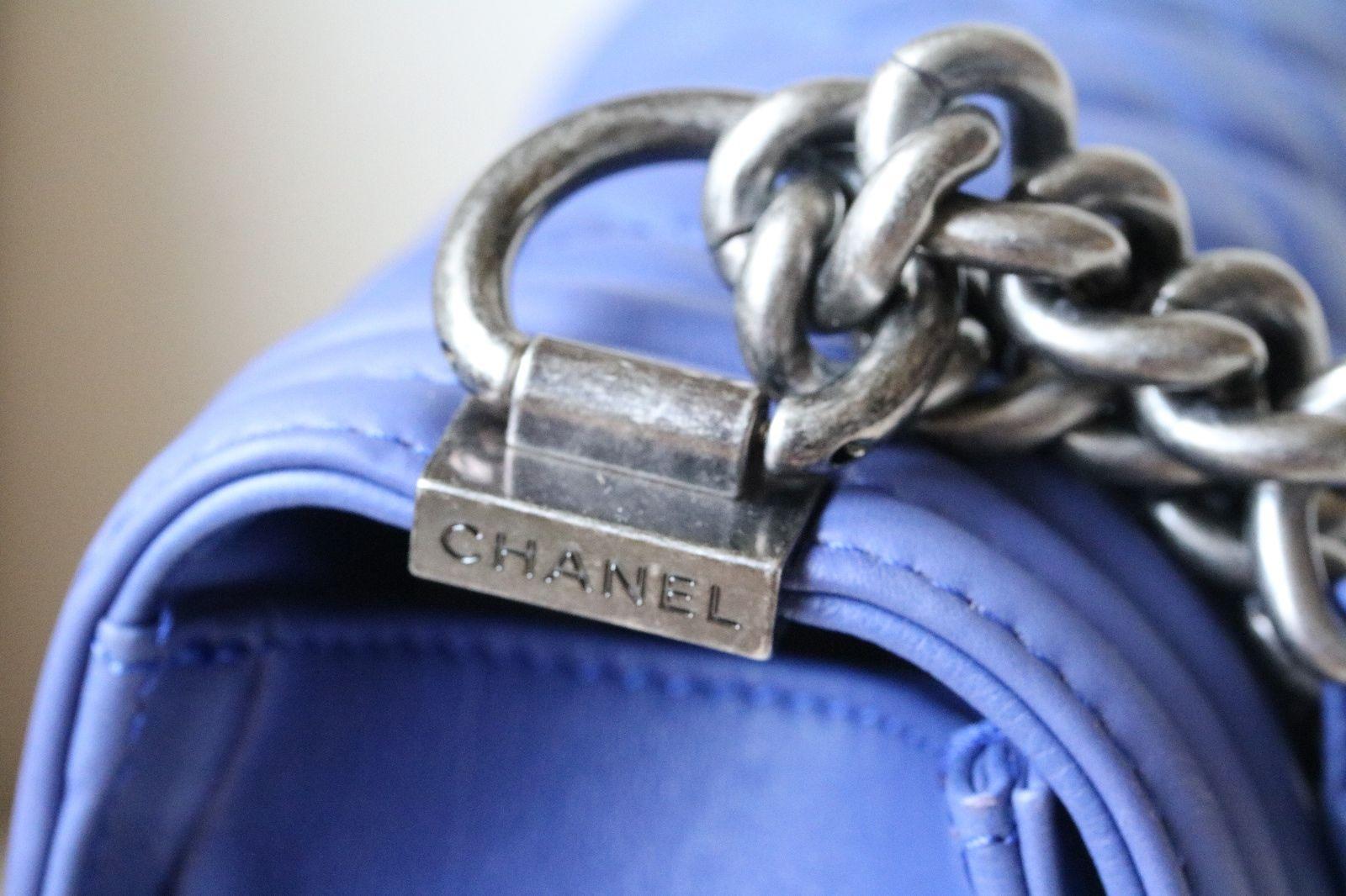 Women's Chanel Boy Blue Large Flap Quilted Grained Calfskin Bag 