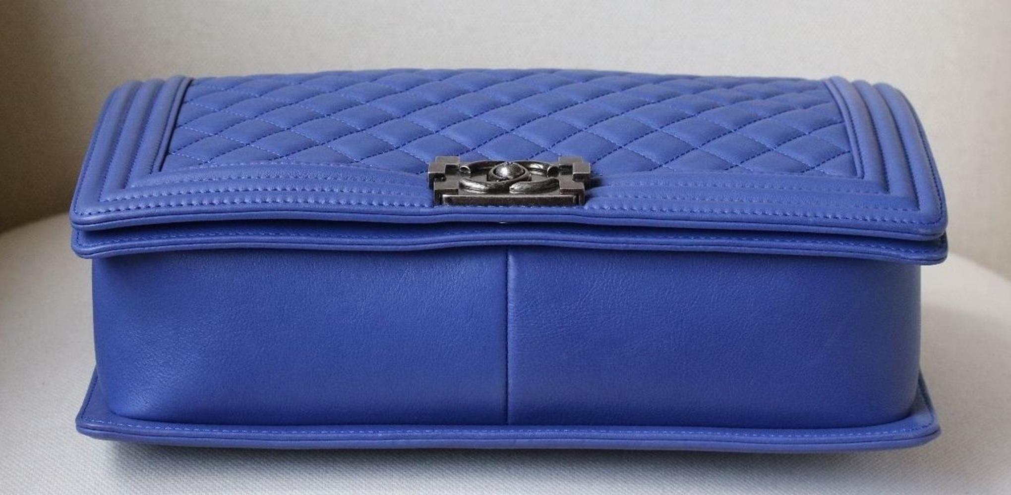 Chanel Boy Blue Large Flap Quilted Grained Calfskin Bag  2