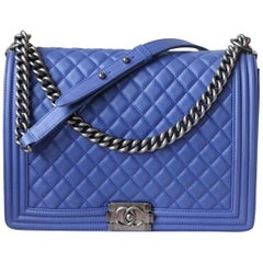 Chanel Boy Blue Large Flap Quilted Grained Calfskin Bag 