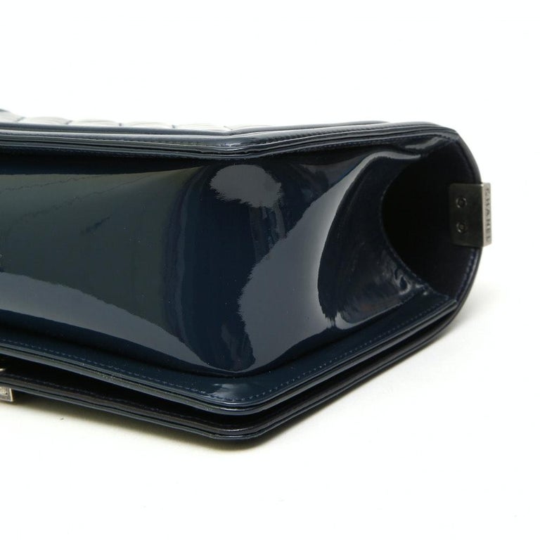 Chanel boy blue navy patent leather shoulder bag at 1stDibs