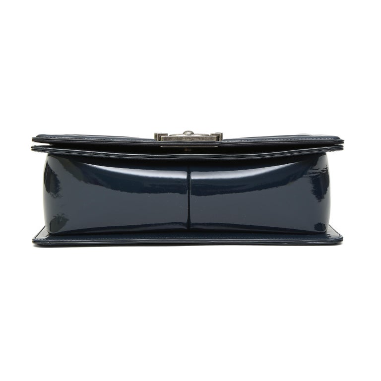 Chanel boy blue navy patent leather shoulder bag at 1stDibs