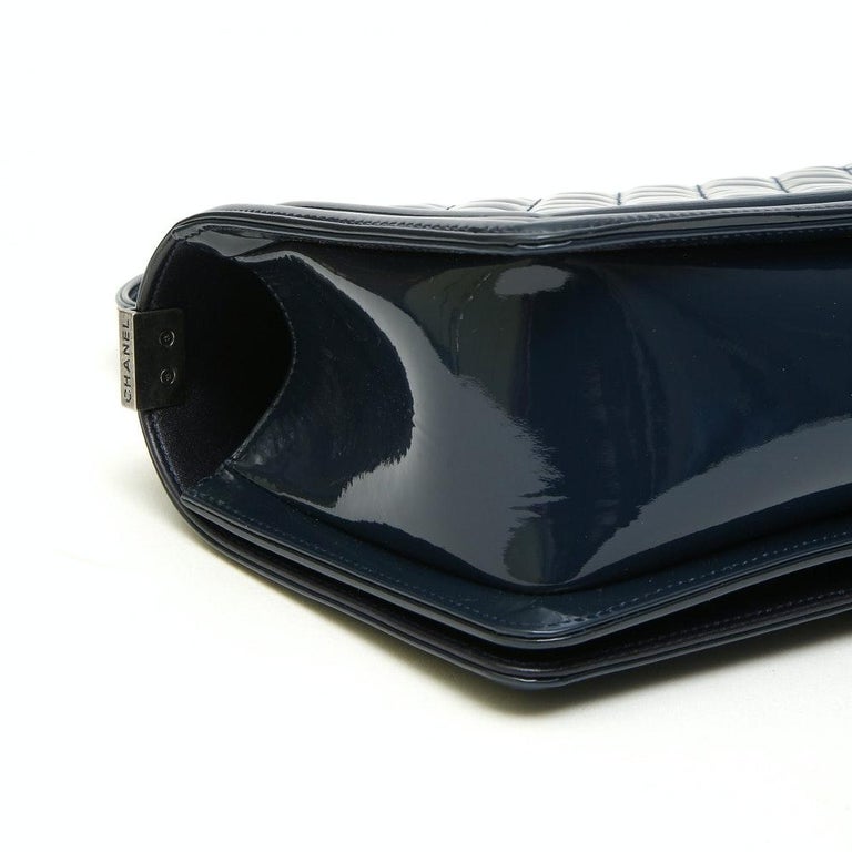 Chanel boy blue navy patent leather shoulder bag at 1stDibs