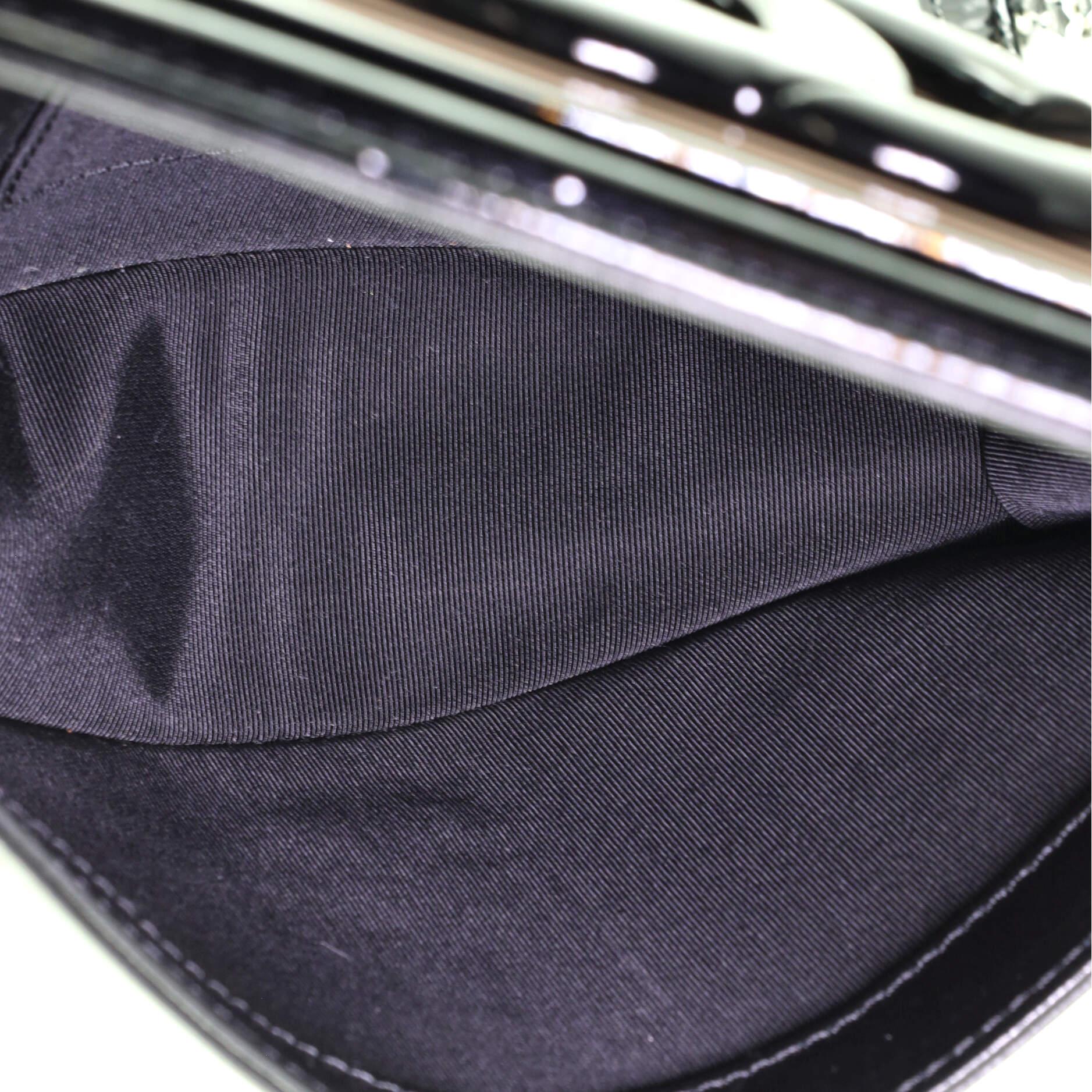 Black Chanel Boy Brick Flap Bag Striped Patent and Plexiglass Horizontal