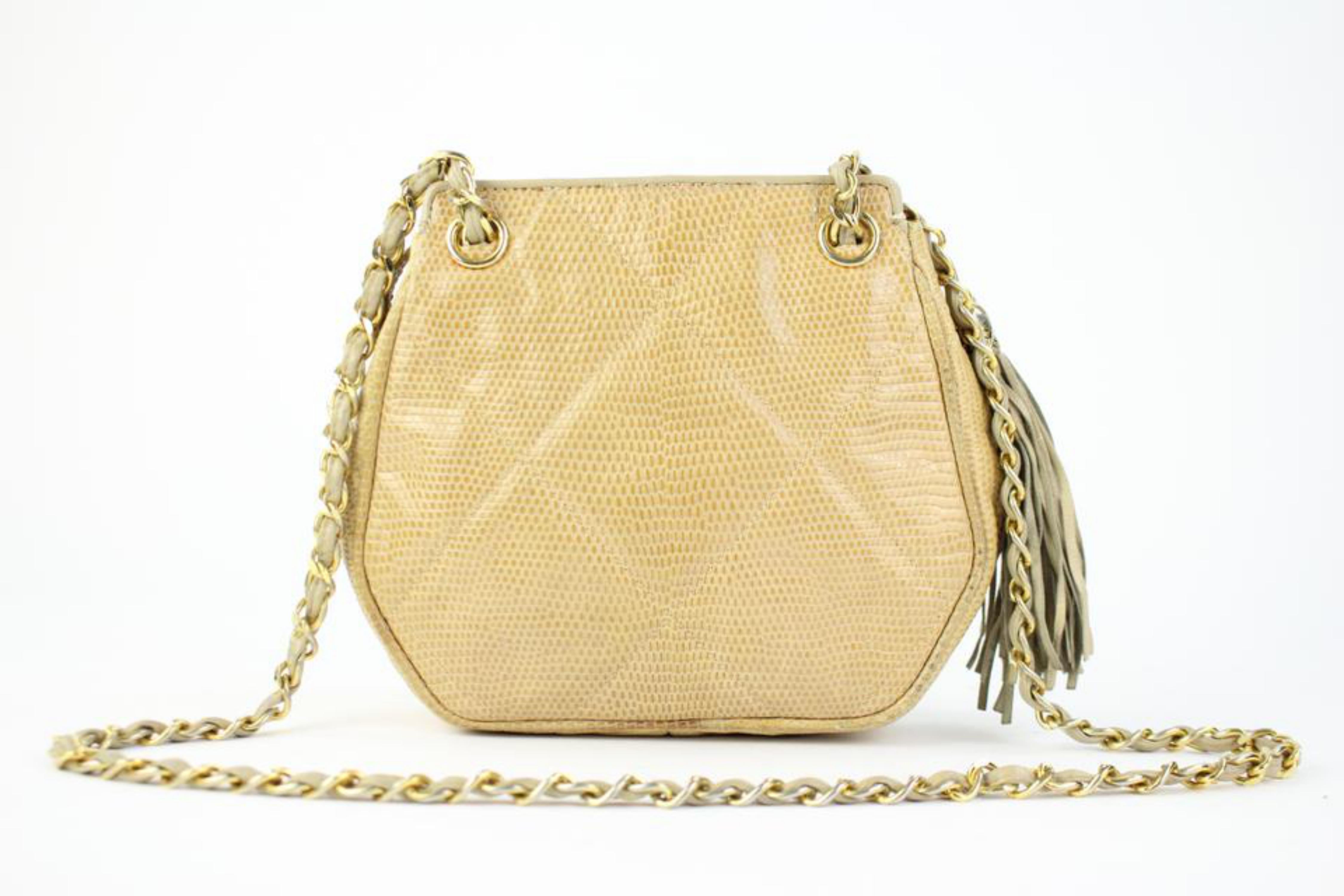 Chanel Boy Camera Quilted Lizard Chain 217004 Beige Leather Shoulder Bag For Sale 2