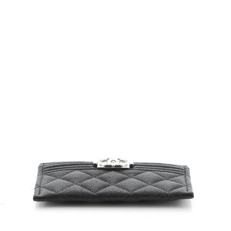 CHANEL Caviar Chevron Quilted Boy Card Holder White 585960