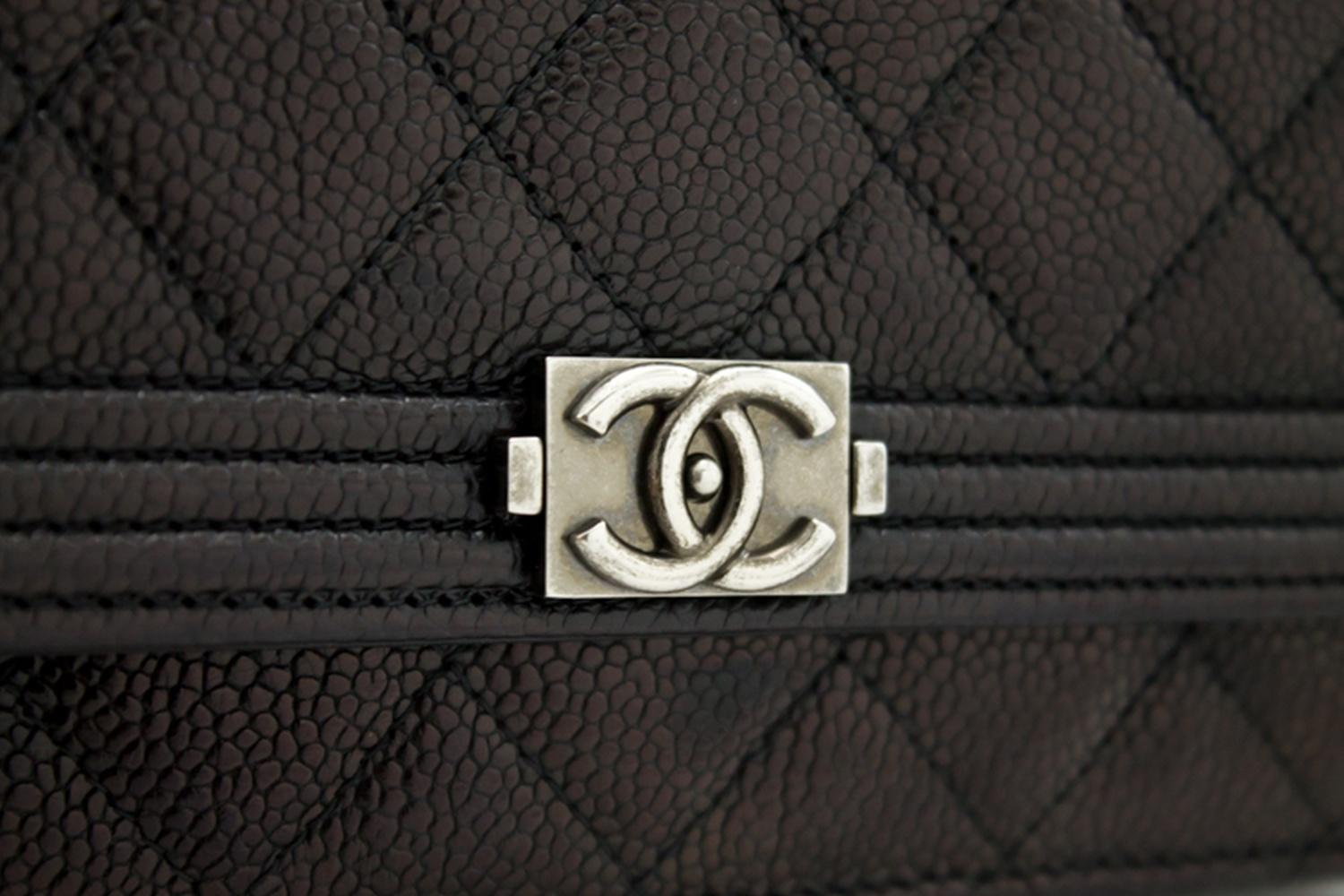 CHANEL Boy Caviar Black WOC Wallet On Chain Shoulder Bag Quilted Leather 5