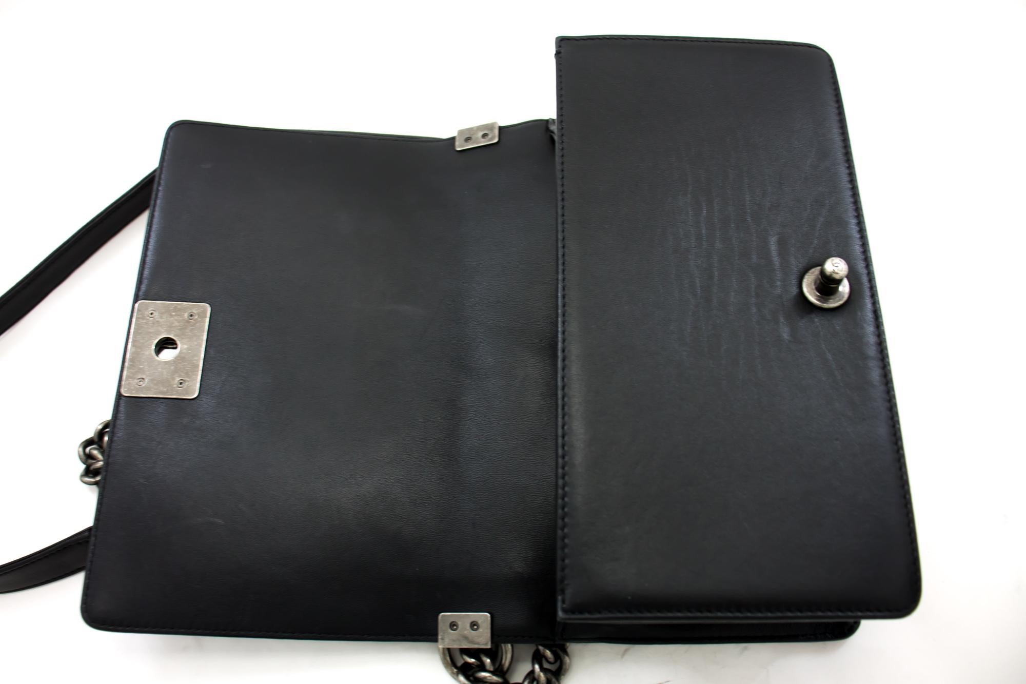 CHANEL Boy Chain Shoulder Bag Black Flap Quilted Calfskin Leather 6