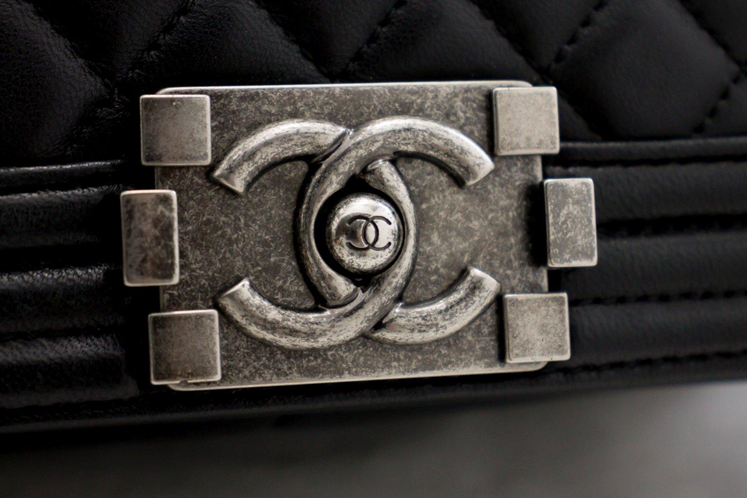 CHANEL Boy Chain Shoulder Bag Black Flap Quilted Calfskin Leather 8