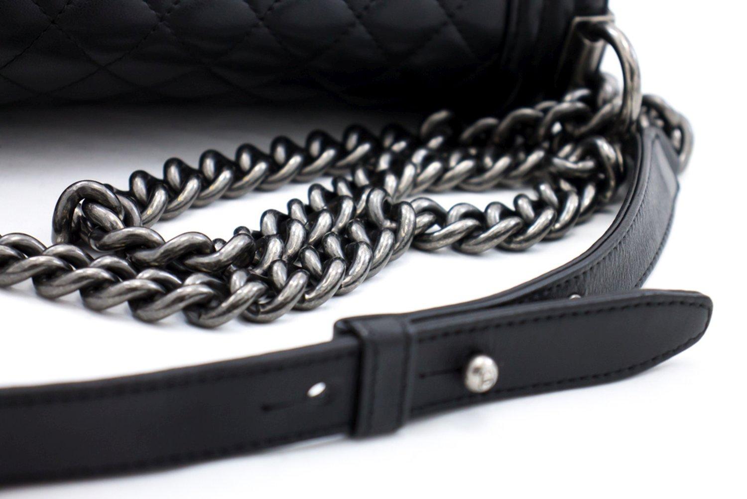 CHANEL Boy Chain Shoulder Bag Black Flap Quilted Calfskin Leather 9