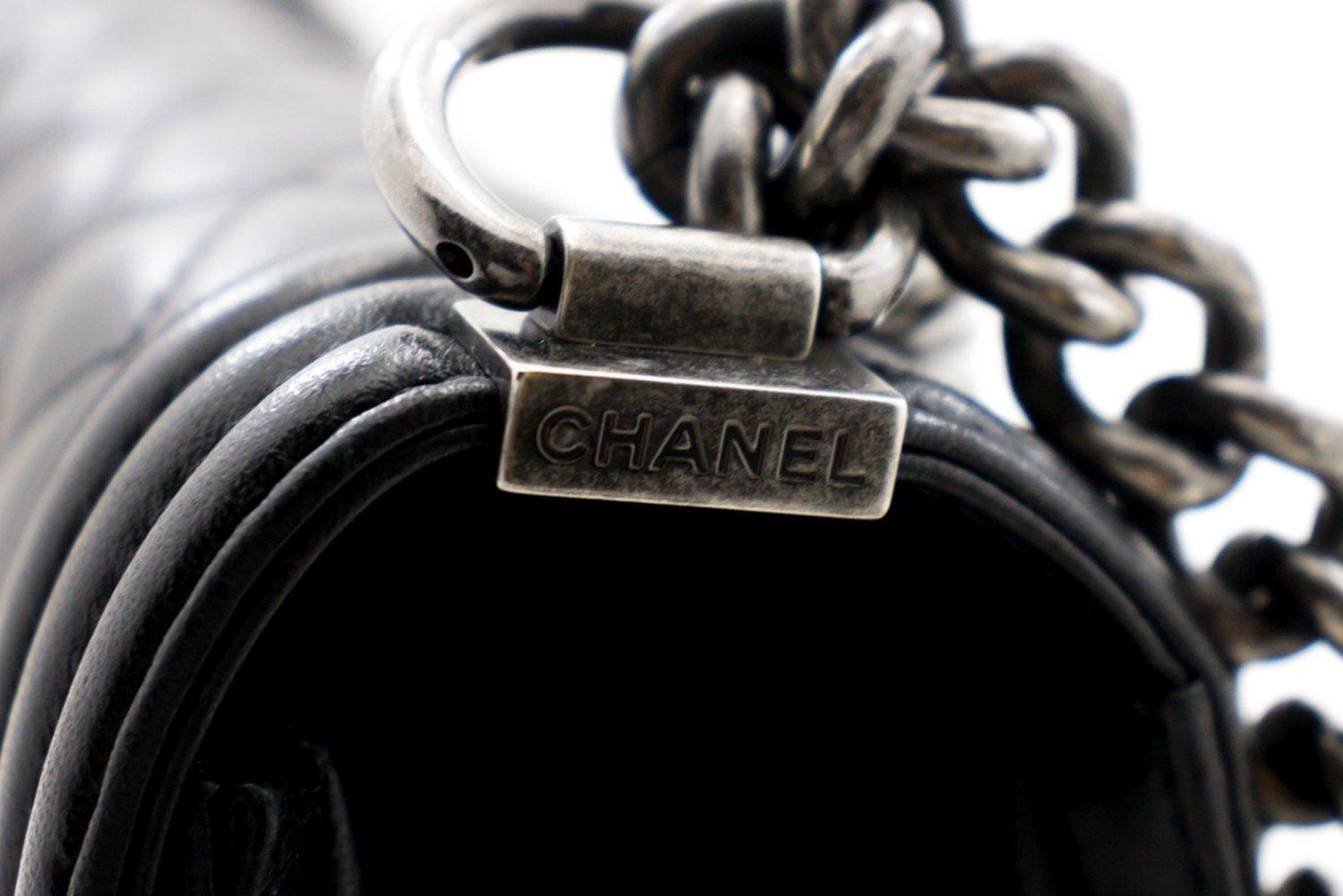 CHANEL Boy Chain Shoulder Bag Black Flap Quilted Calfskin Leather 10
