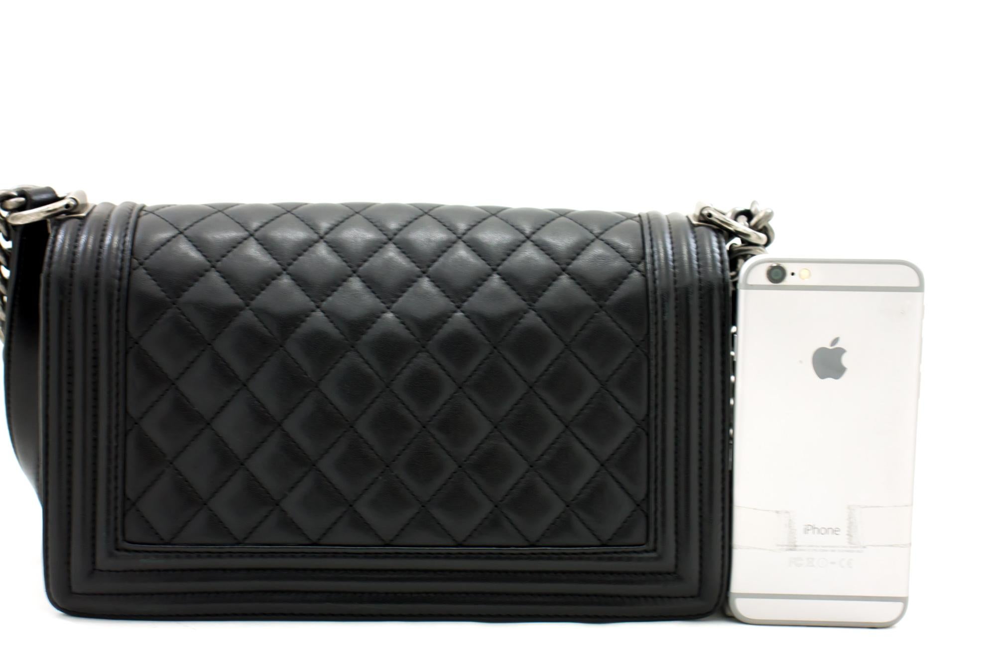 CHANEL Boy Chain Shoulder Bag Black Flap Quilted Calfskin Leather In Good Condition In Takamatsu-shi, JP