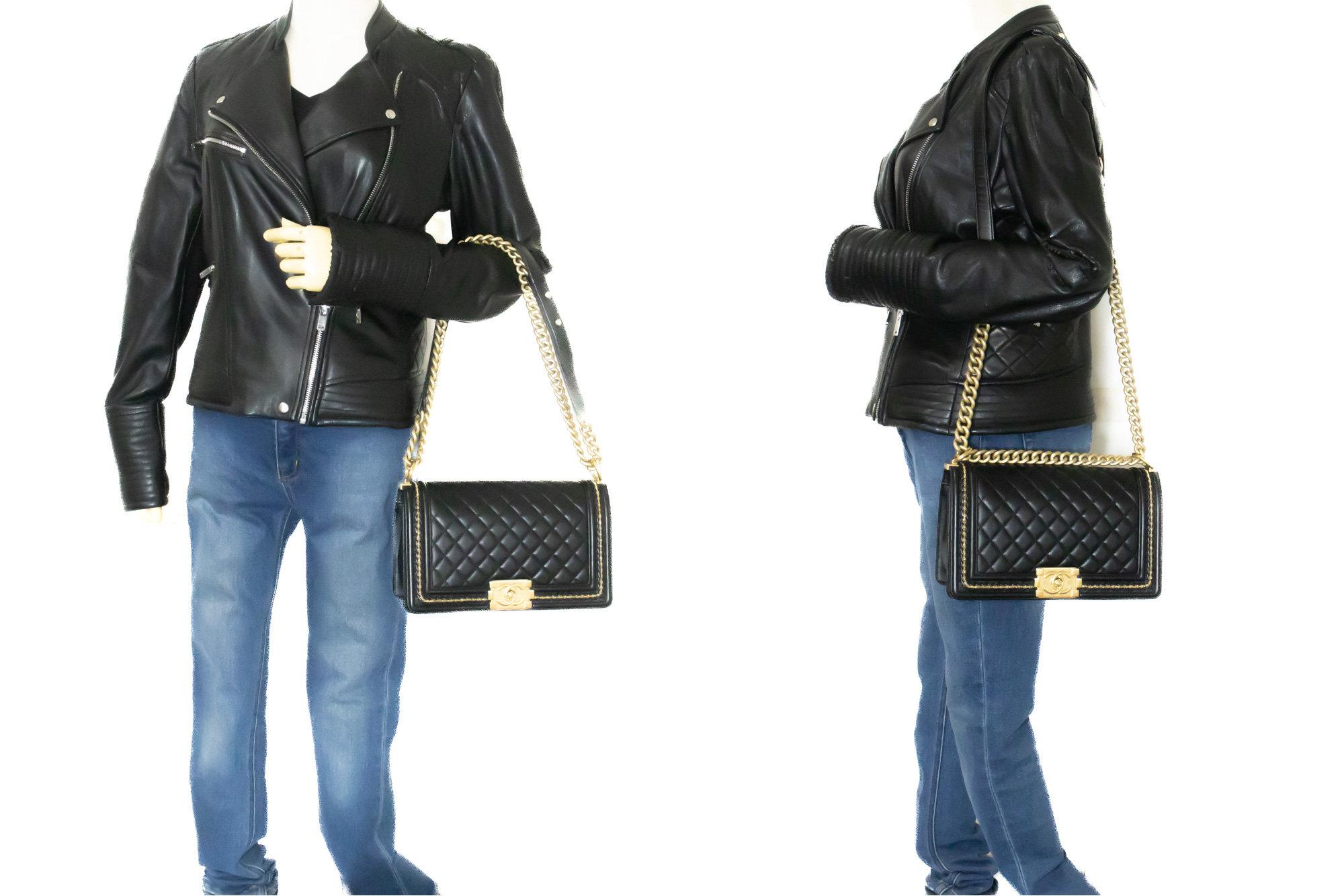CHANEL Boy Chain Shoulder Bag Black Flap Quilted Lambskin Leather For Sale 7