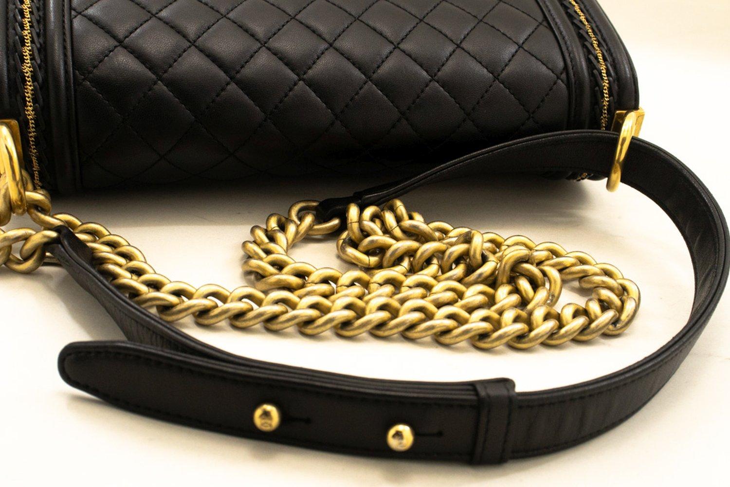 CHANEL Boy Chain Shoulder Bag Black Flap Quilted Lambskin Leather For Sale 9