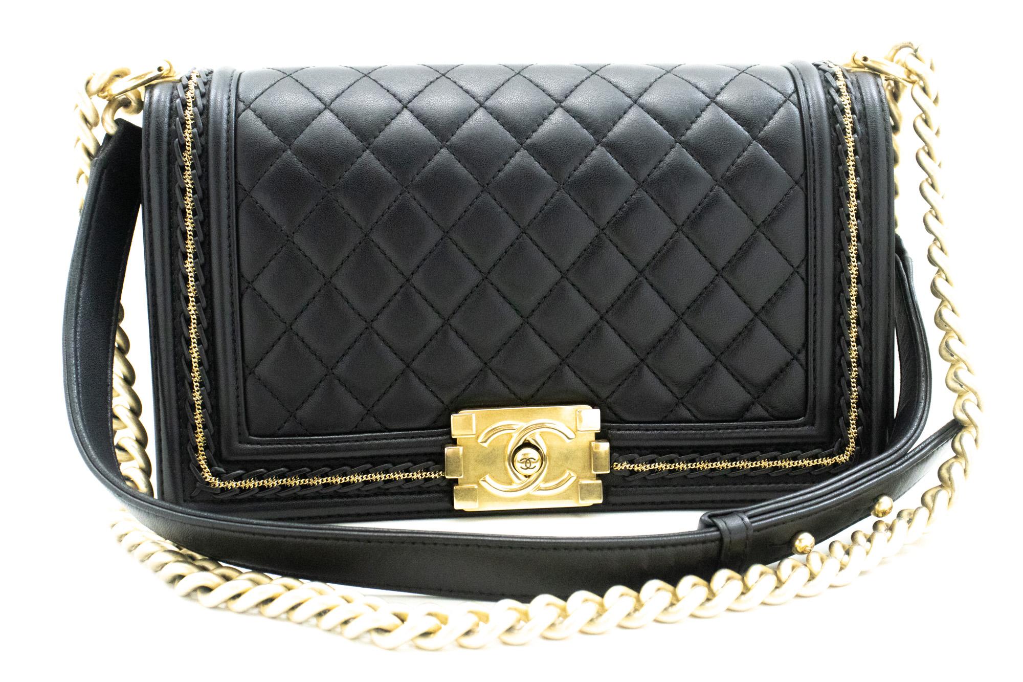 An authentic CHANEL Boy Chain Shoulder Bag Black Quilted Flap made of black Lambskin Leather. The color is Black. The outside material is Leather. The pattern is Solid. This item is Contemporary. The year of manufacture would be 2016.
Conditions &