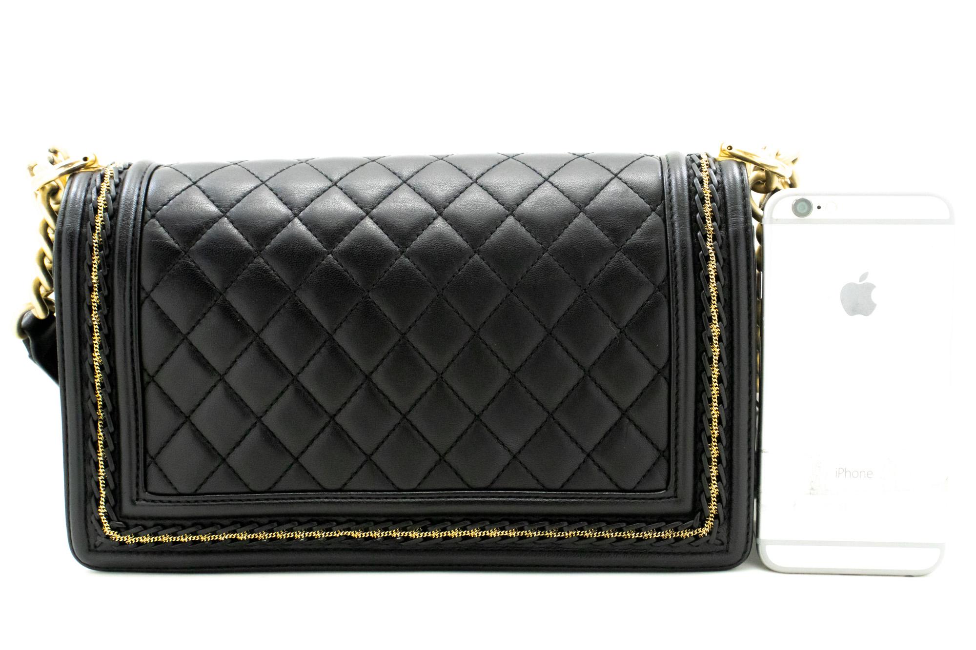 CHANEL Boy Chain Shoulder Bag Black Flap Quilted Lambskin Leather In Good Condition For Sale In Takamatsu-shi, JP