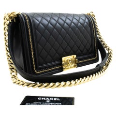 CHANEL Boy Chain Shoulder Bag Black Flap Quilted Lambskin Leather