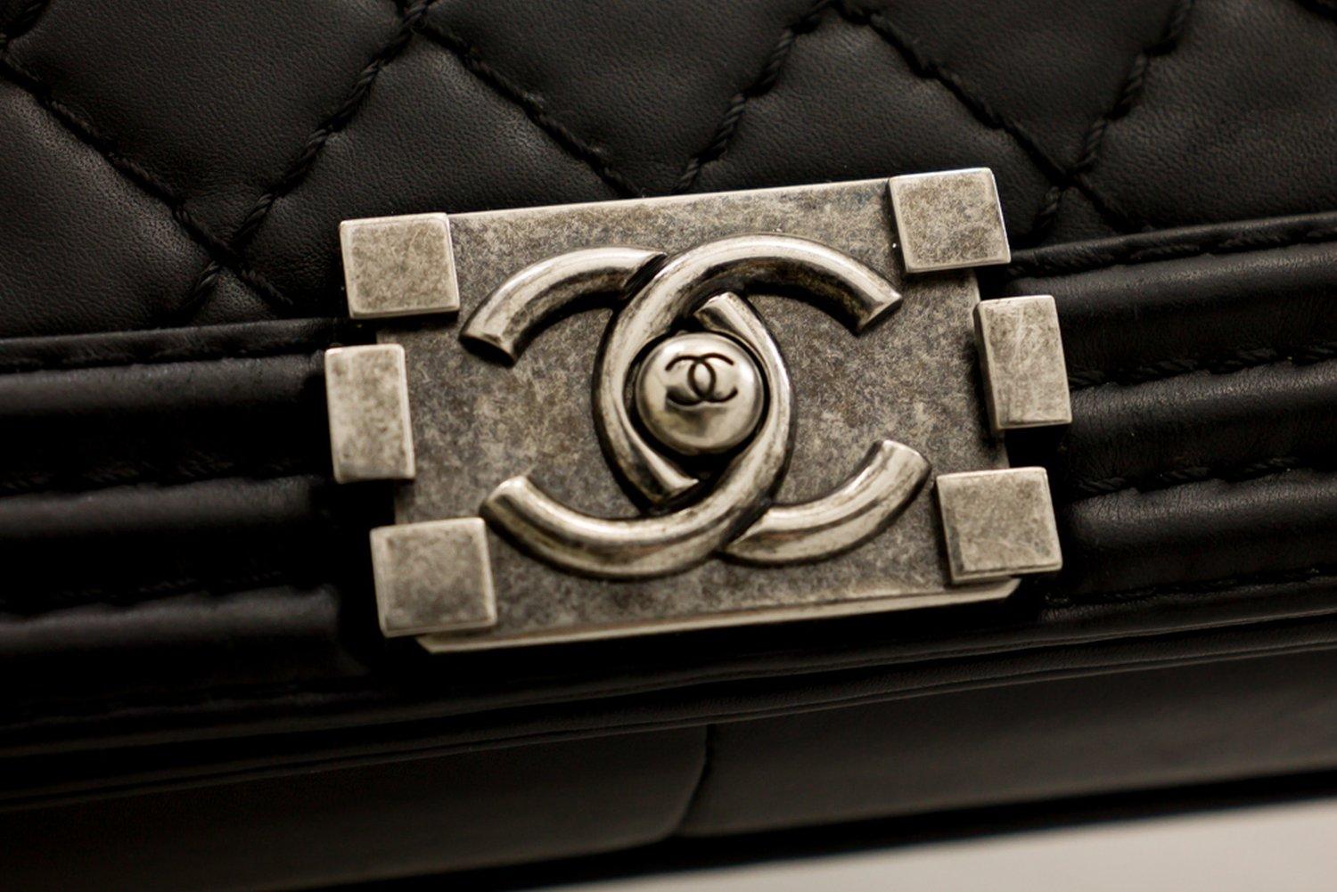 CHANEL Boy Chain Shoulder Bag Black Flap Quilted Leather Crossbody 8
