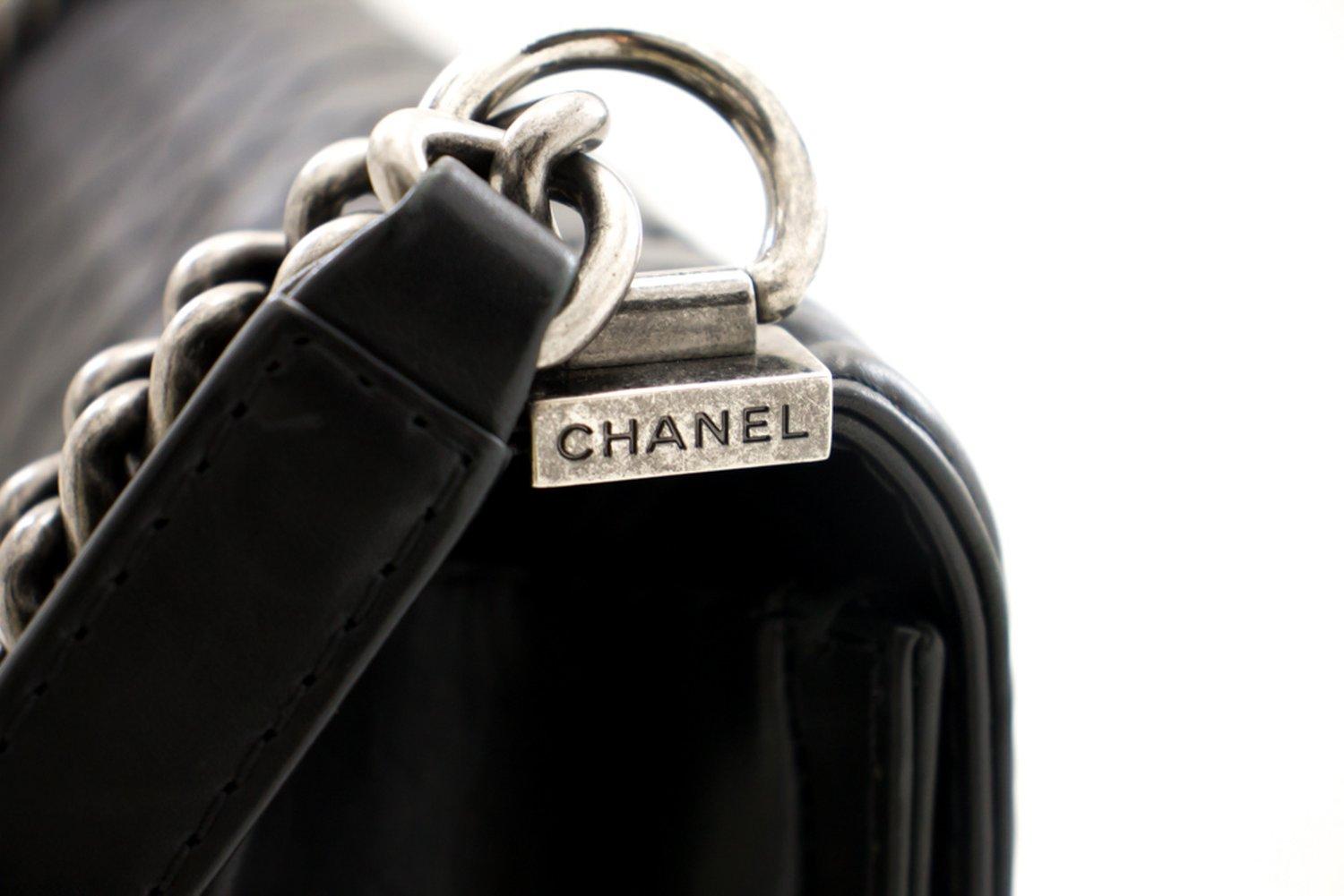 CHANEL Boy Chain Shoulder Bag Black Flap Quilted Leather Crossbody 10